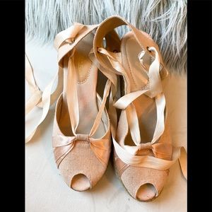 Pale Pink Ballerina Style Wedges